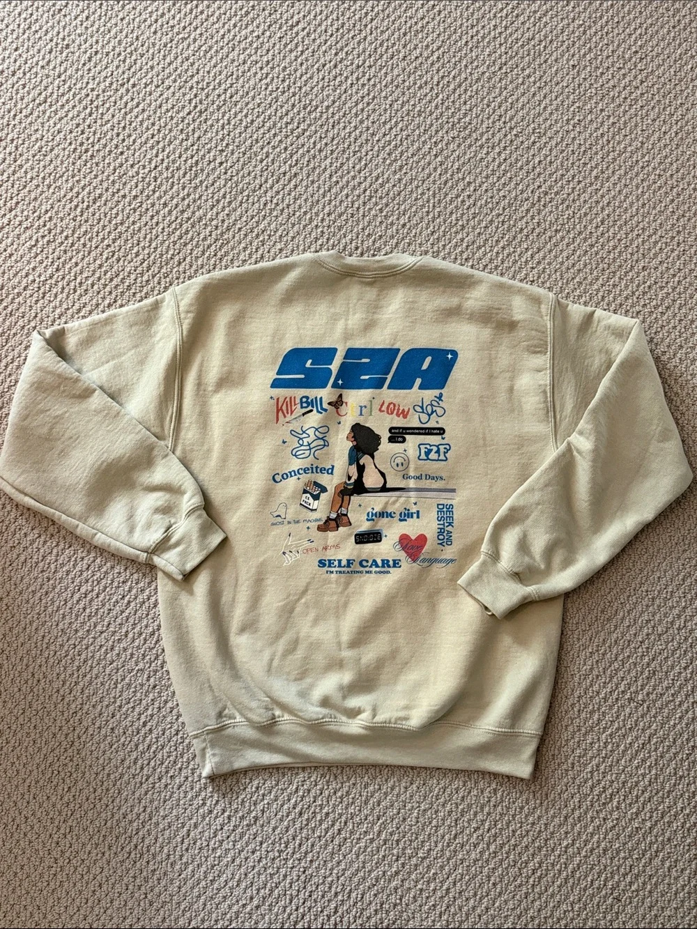 SZA Size Medium Unisex Cream Crewneck Concert Sweatshirt NEW